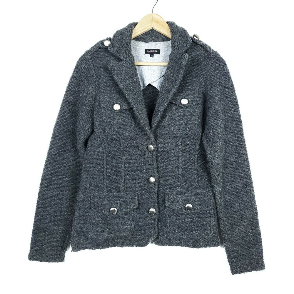 Marisol Jacket Medium Gray Wool Blend Knit Button Up Italian Blazer Sweater